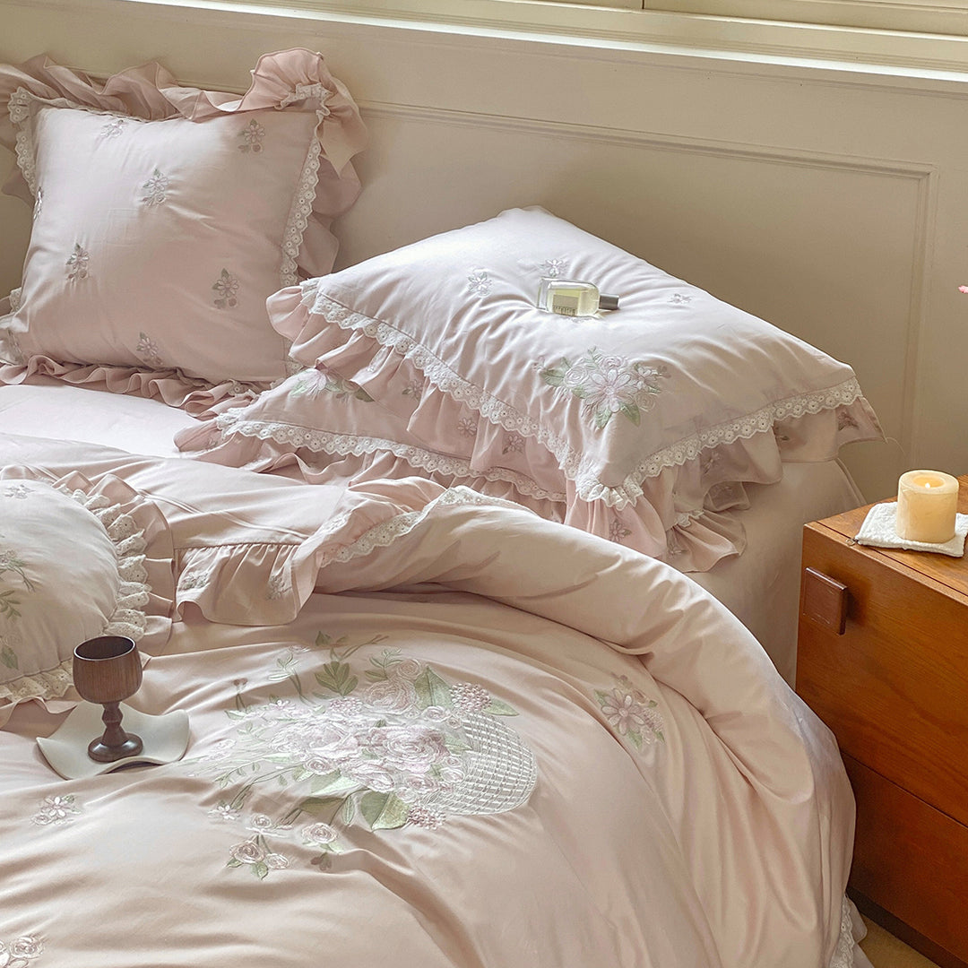 Rose Embroidery Lace Cotton Bedding Set