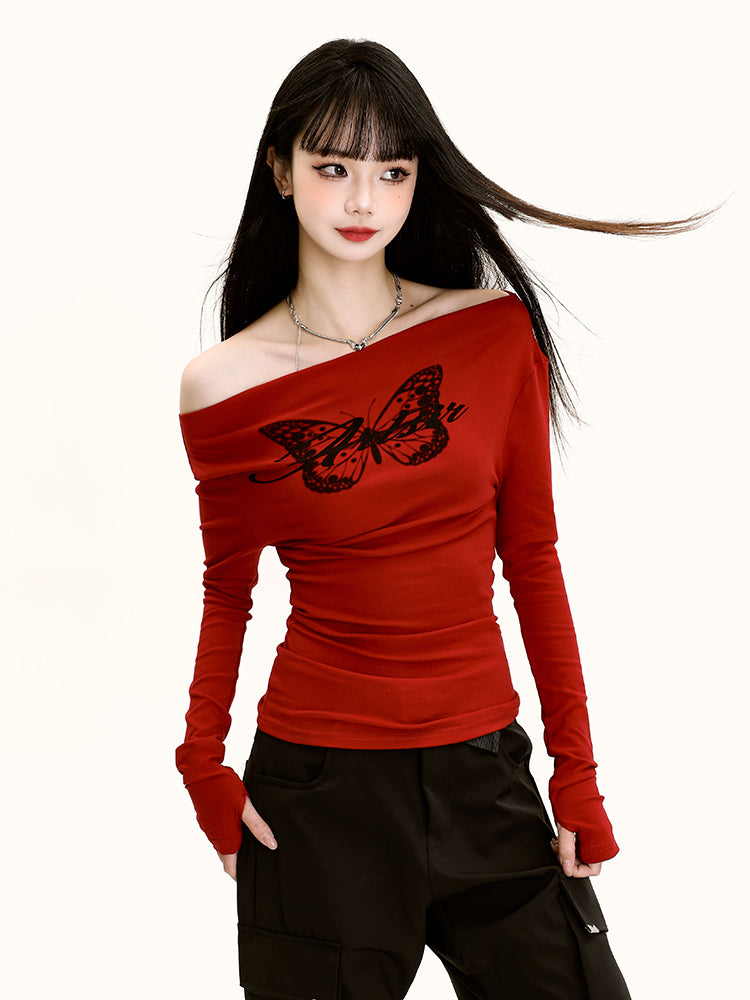 Chic Spring Off-shoulder Long-sleeve Base Top