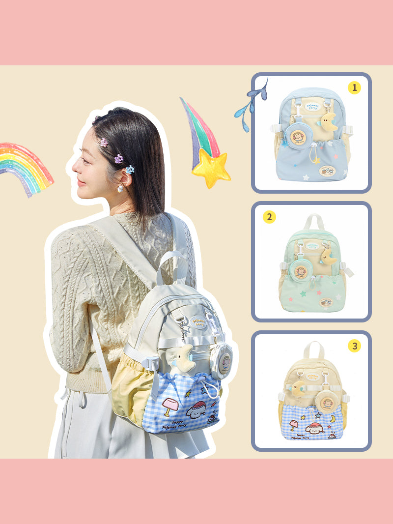Sweet Cartoon Backpack for Girls (Green, Blue, Yellow)