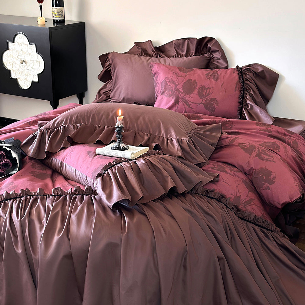 Romantic Vintage Red Lace Cotton Duvet Cover