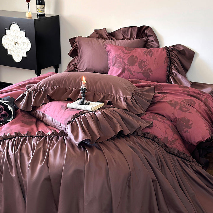 Romantic Vintage Red Lace Cotton Duvet Cover