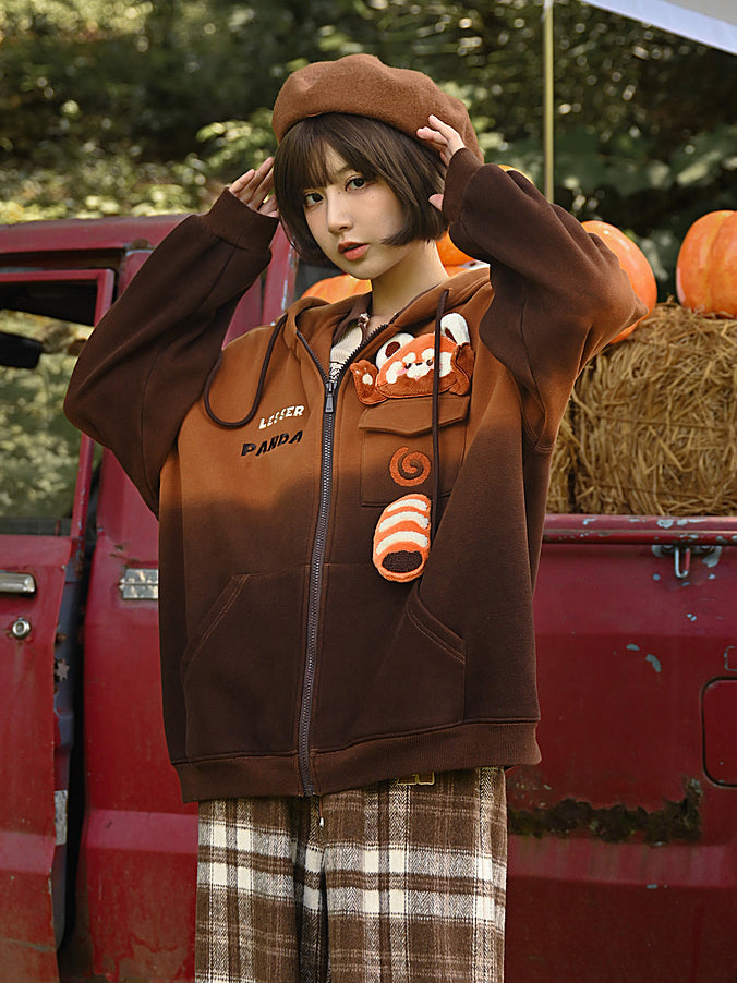 Red Panda Design Gradient Fleece Sweatshirt