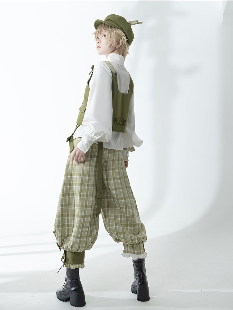 Matcha Green Retro Vest/Shirt/Capri Pants for Spring and Autumn