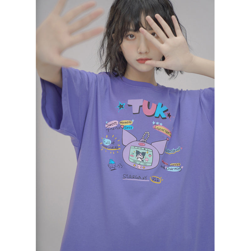 Japanese-style Summer Cartoon Printed Short-sleeved Round-neck T-shirt