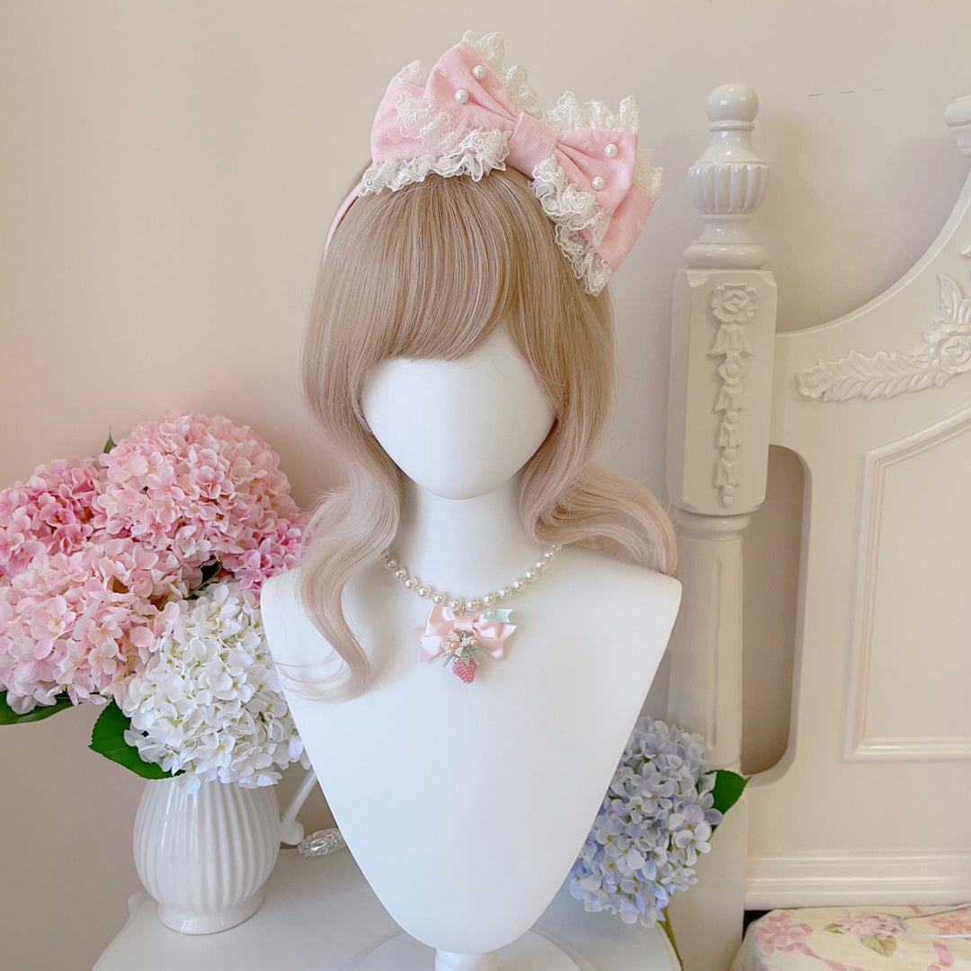 Lolita Pearl Strawberry Bow Necklace