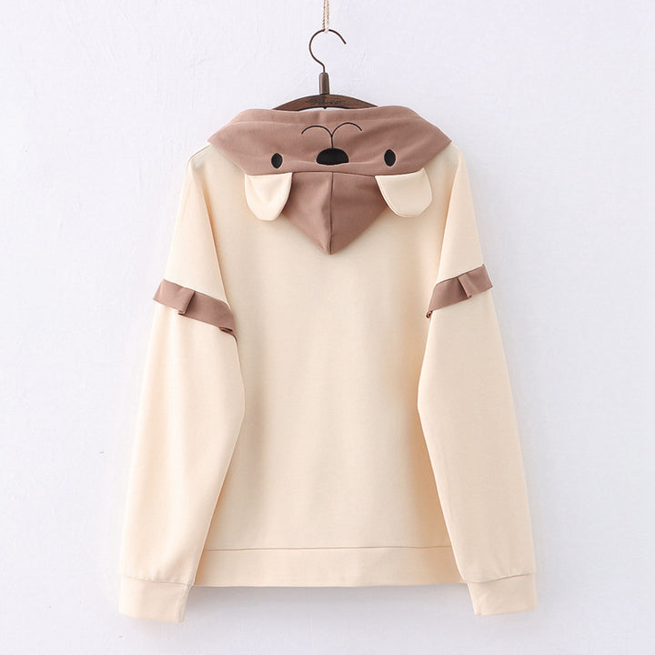 Bear Embroidery Drawstring Pocket Hoodie