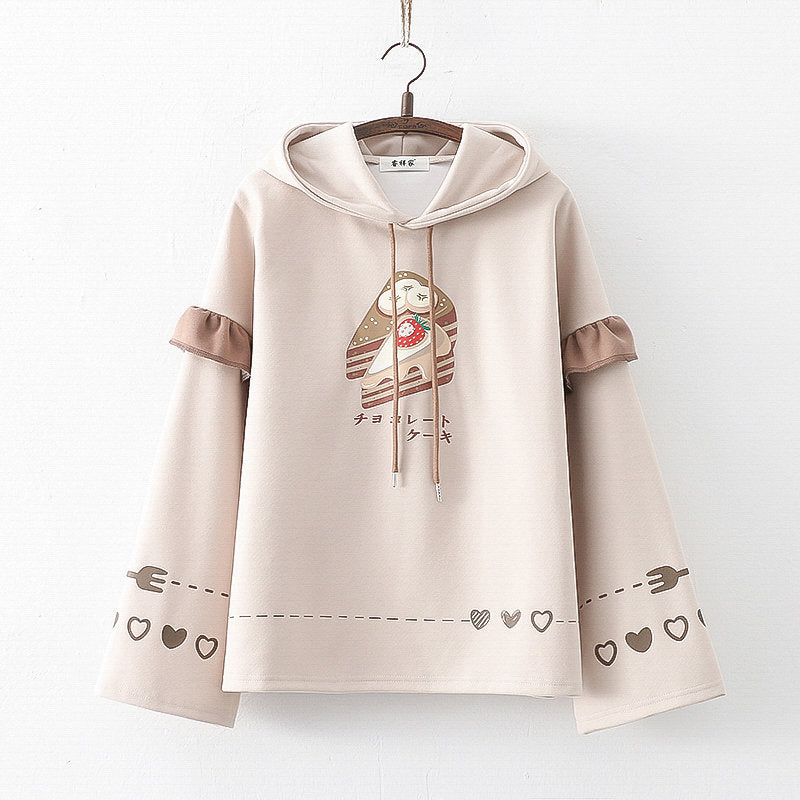 Love Heart Cake Print Loose Hoodie