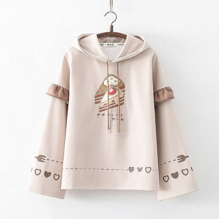 Love Heart Cake Print Loose Hoodie