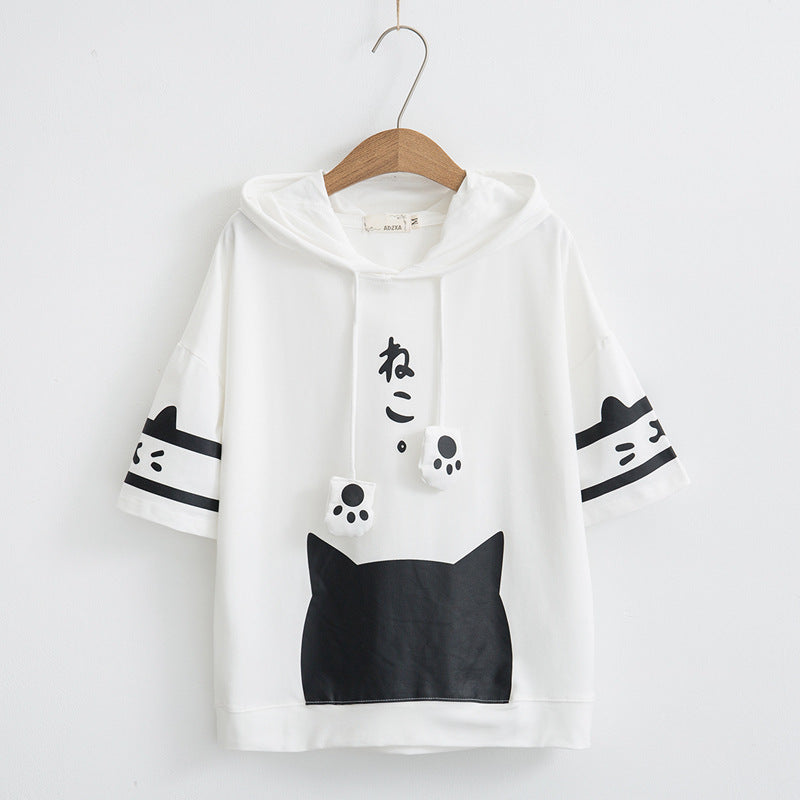 Japanese Kawaii Cat Kitten Print Summer Hoodie