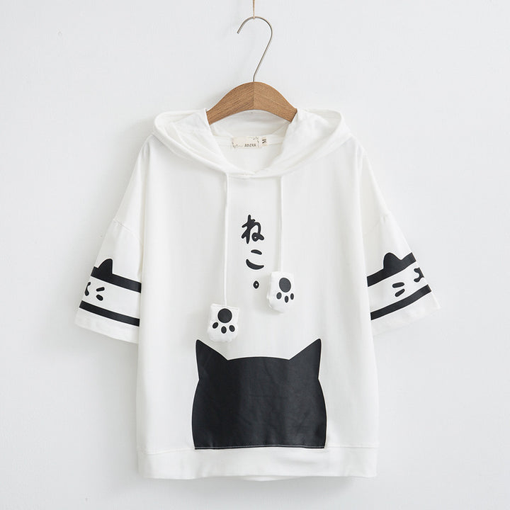 Japanese Kawaii Cat Kitten Print Summer Hoodie