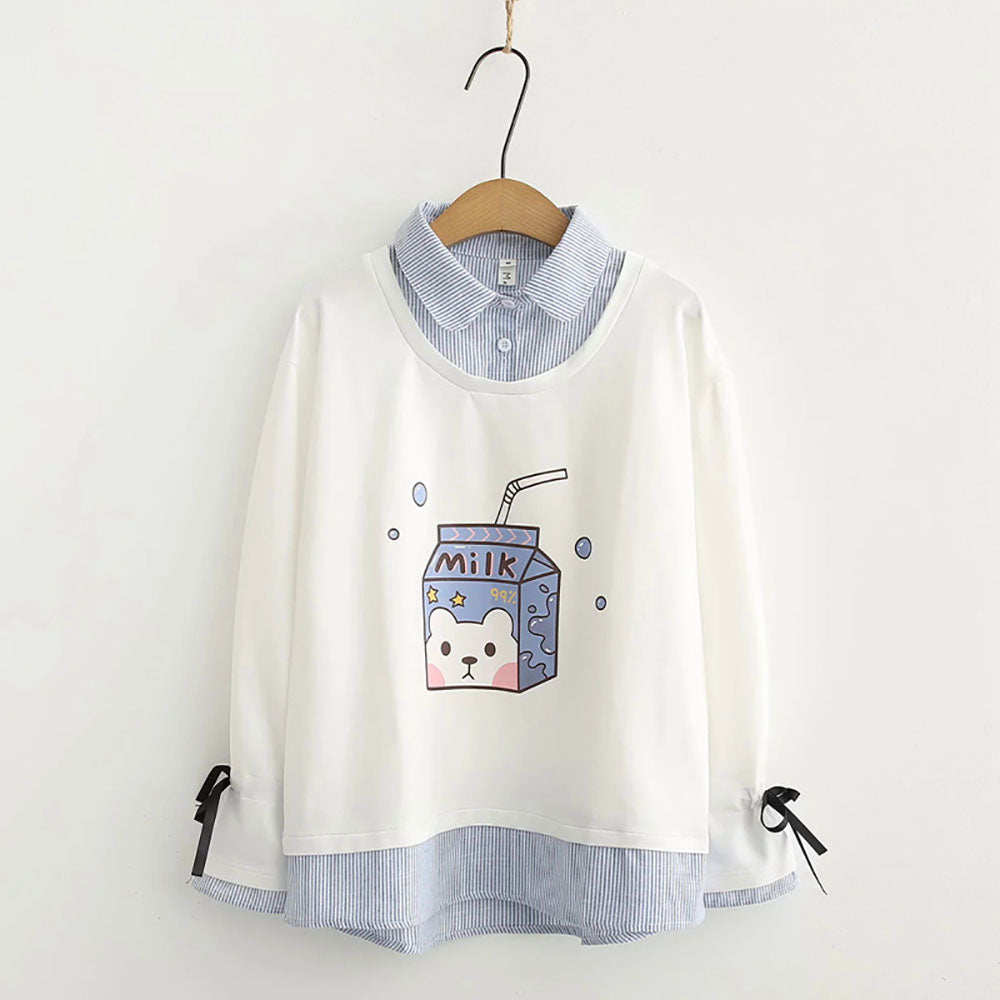 Milk Box Print Warm Sweatshirt