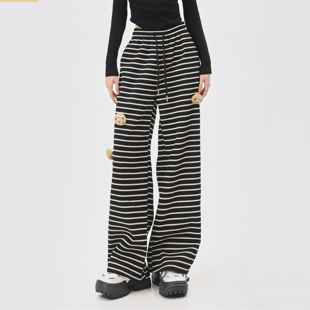Striped Inner Fleece Casual Straight Pants