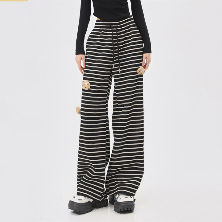 Striped Inner Fleece Casual Straight Pants