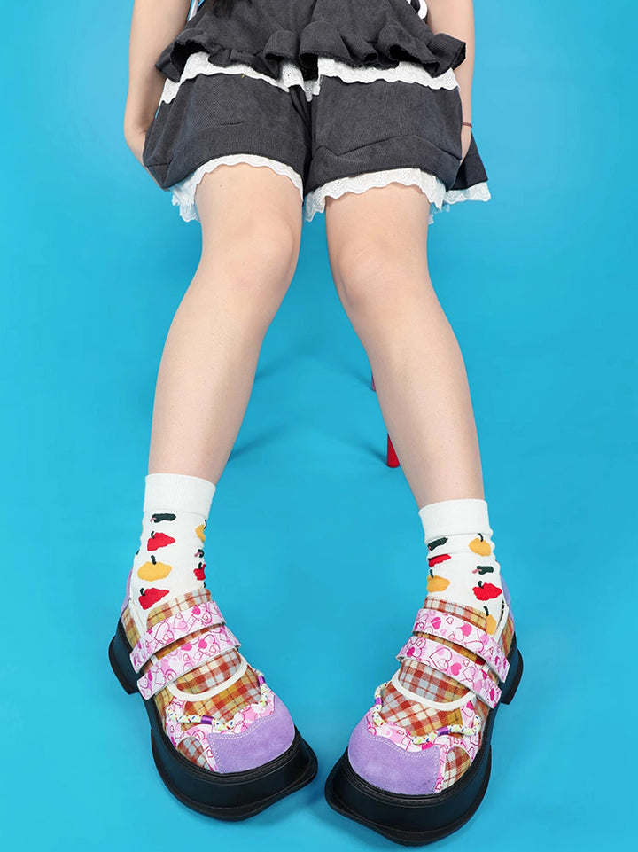 Vintage Heart Checkered Pattern Flats