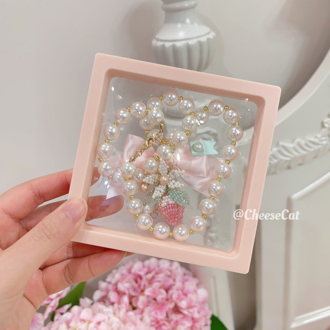 Lolita Pearl Strawberry Bow Necklace