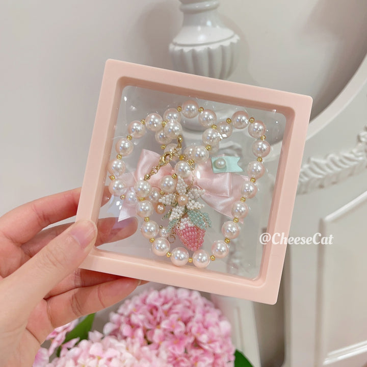 Lolita Pearl Strawberry Bow Necklace