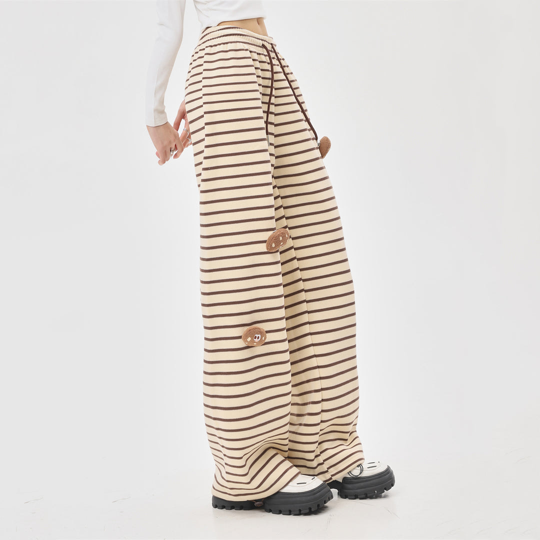 Striped Inner Fleece Casual Straight Pants