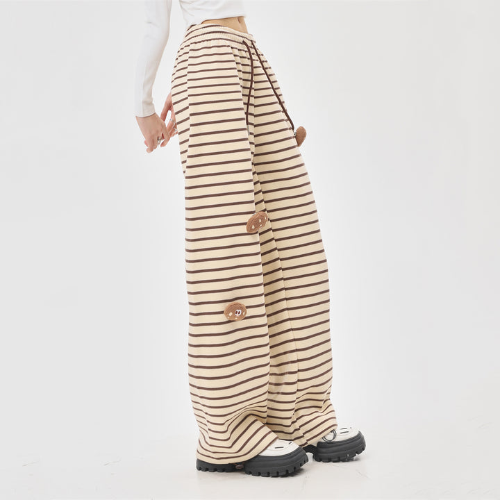 Striped Inner Fleece Casual Straight Pants