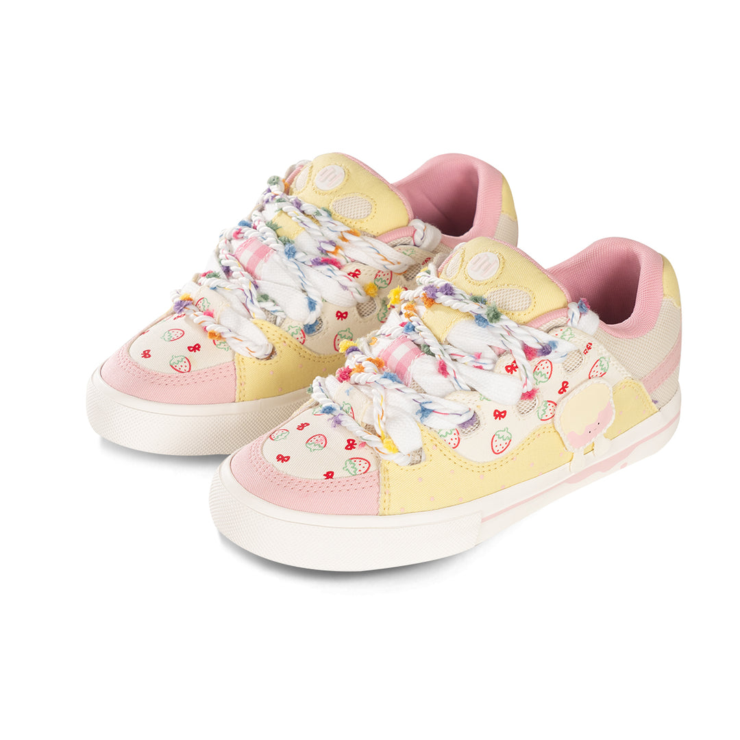 Strawberry Yellow and Pink Color-Block Puffer Shoes