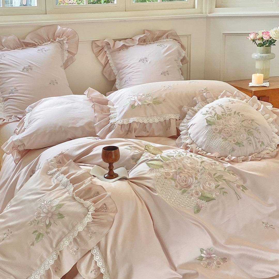 Rose Embroidery Lace Cotton Bedding Set