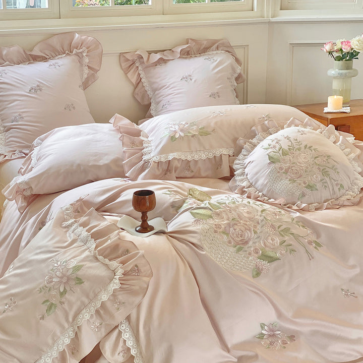 Rose Embroidery Lace Cotton Bedding Set