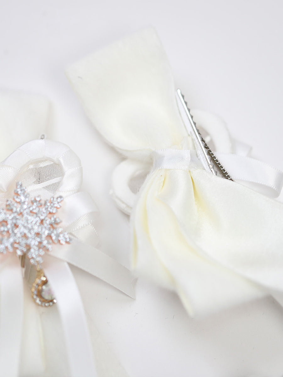 Milk White Bowknot Snowflake Hairclips