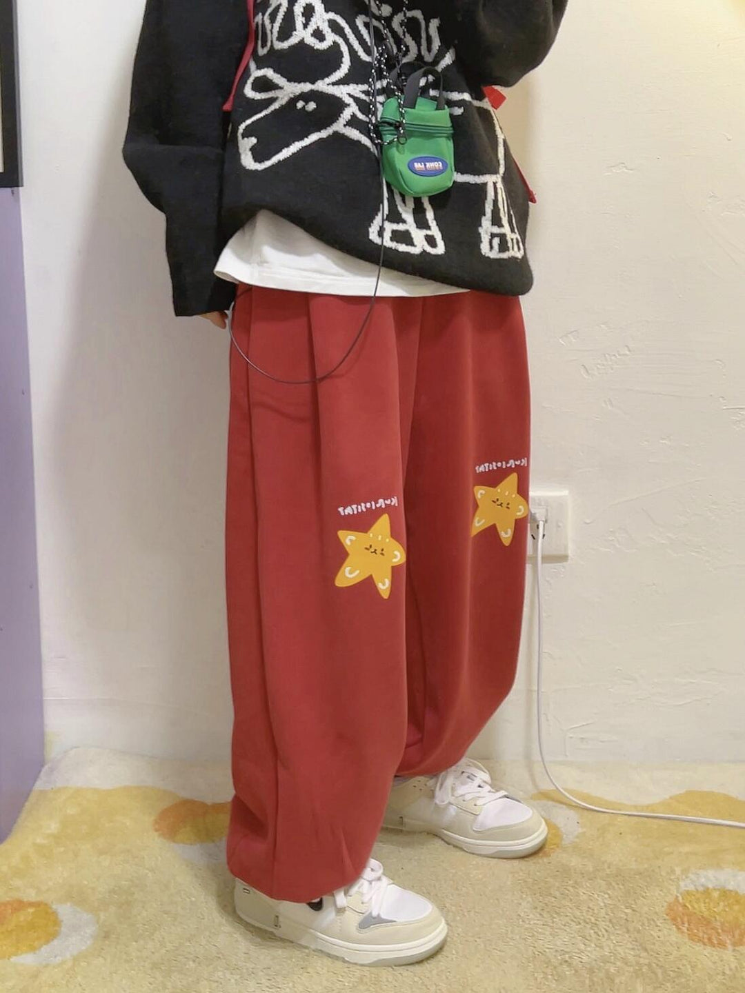 Red Winter Thickened Fleece Harem Pants