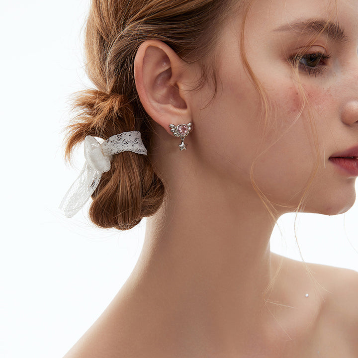 Pink Heart Wings Earrings