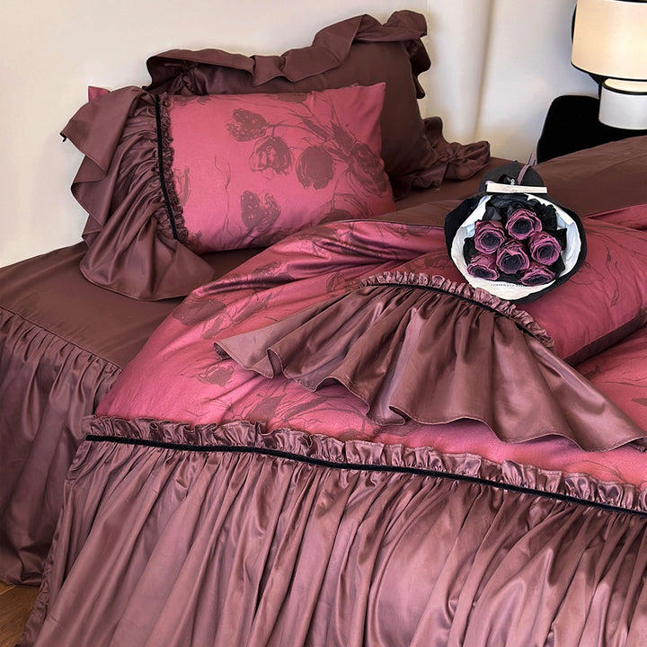 Romantic Vintage Red Lace Cotton Duvet Cover