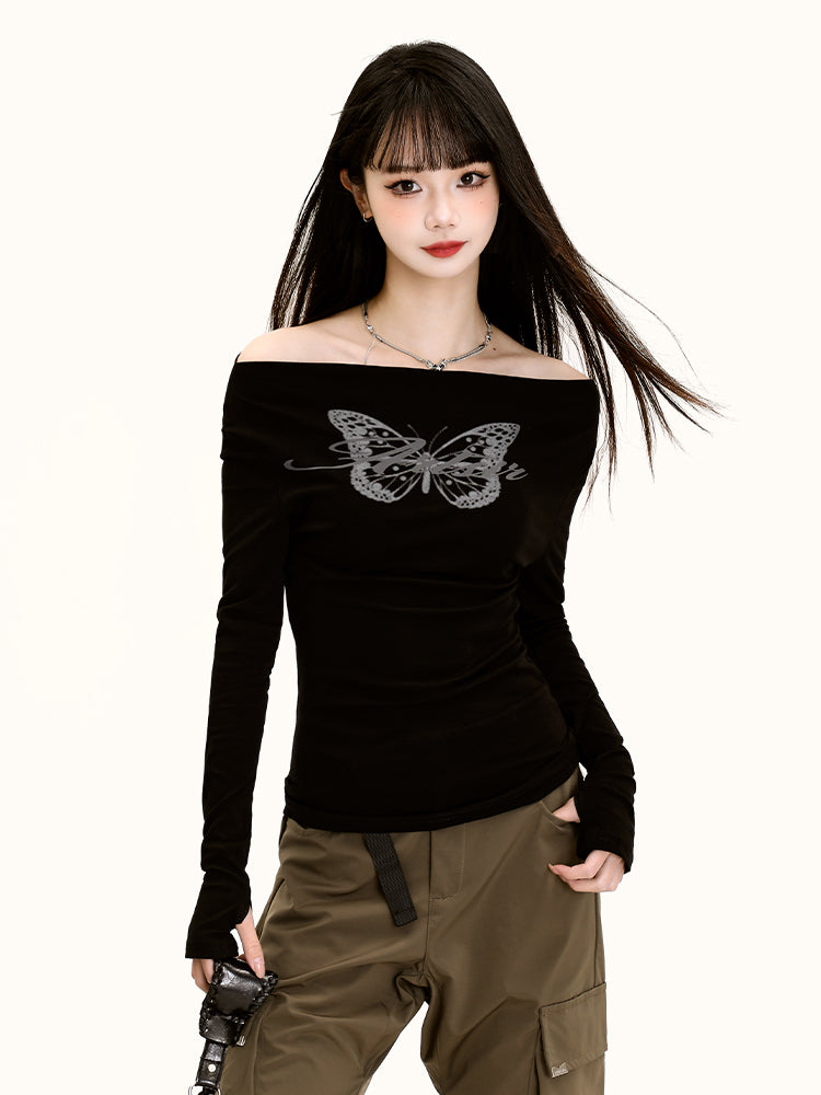 Chic Spring Off-shoulder Long-sleeve Base Top