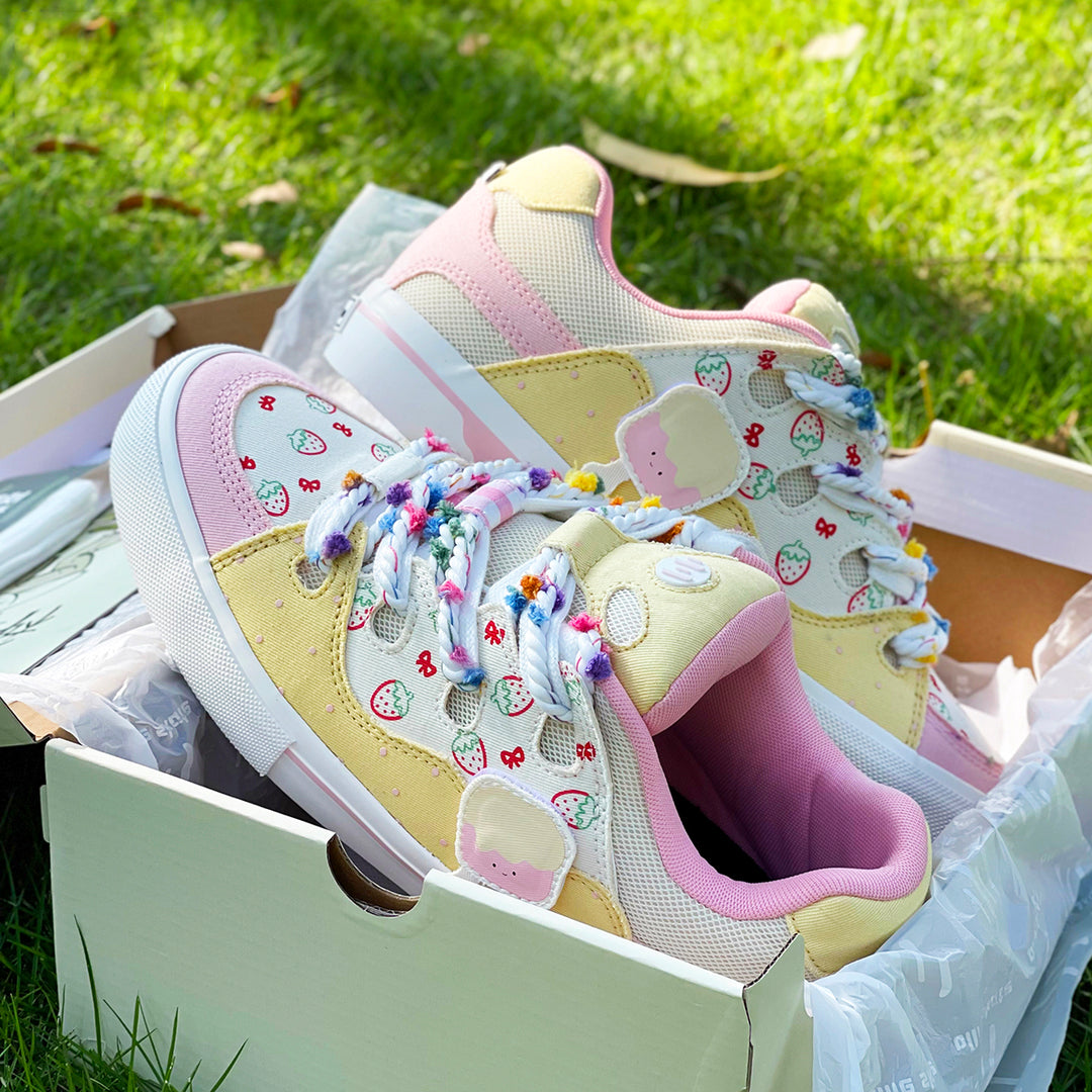 Strawberry Yellow and Pink Color-Block Puffer Shoes