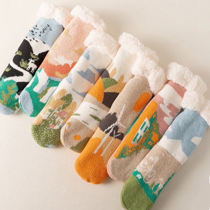 Oil Painting Pattern Wool Plush Winter Thick Socks