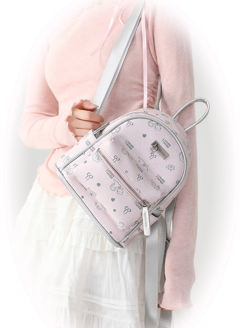 Pink Cute Cat Print Backpack