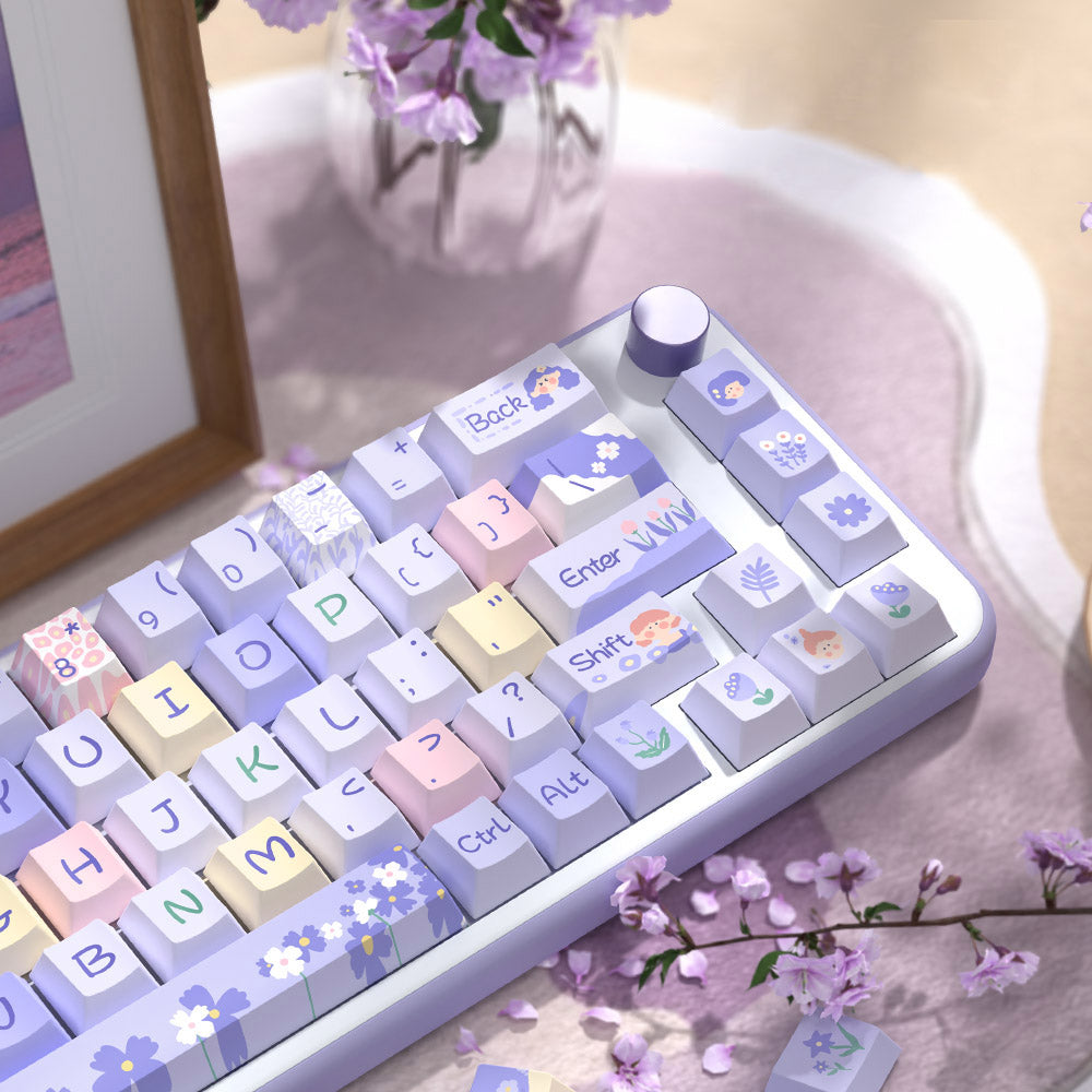 Pastel Lavender Floral Keycaps Set for Mechanical Keyboards