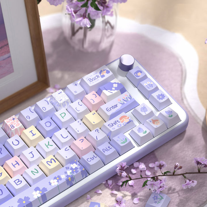 Pastel Lavender Floral Keycaps Set for Mechanical Keyboards