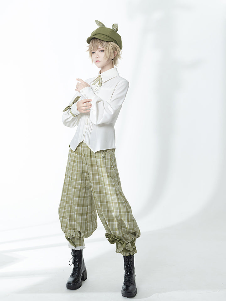 Matcha Green Retro Vest/Shirt/Capri Pants for Spring and Autumn