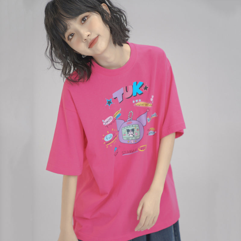 Japanese-style Summer Cartoon Printed Short-sleeved Round-neck T-shirt