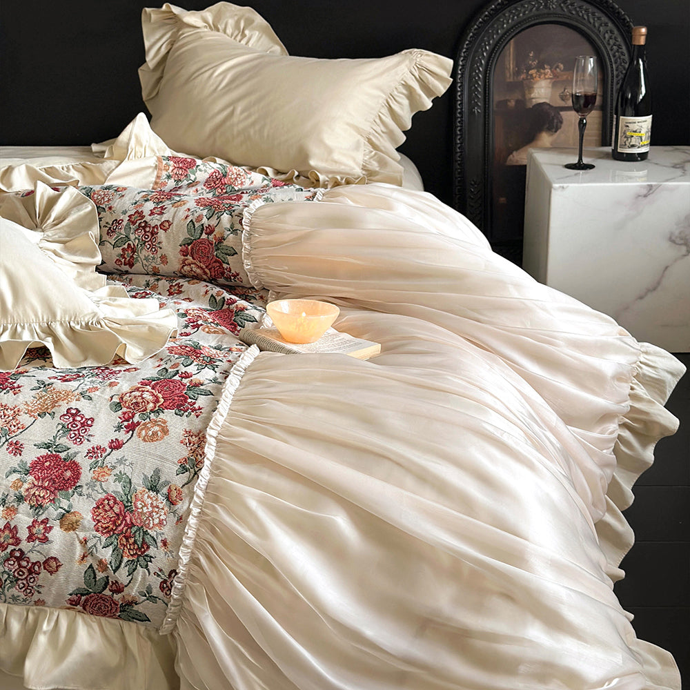 Princess Romantic Floral Cotton Ruffled Duvet Cover