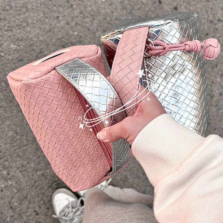 Weave Design Silver Pink Makeup Bag