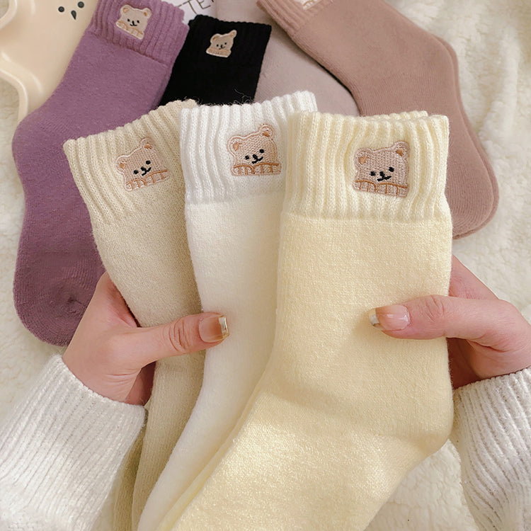 Adorable Embroidered Little Bear Winter Socks  2 Pairs/set