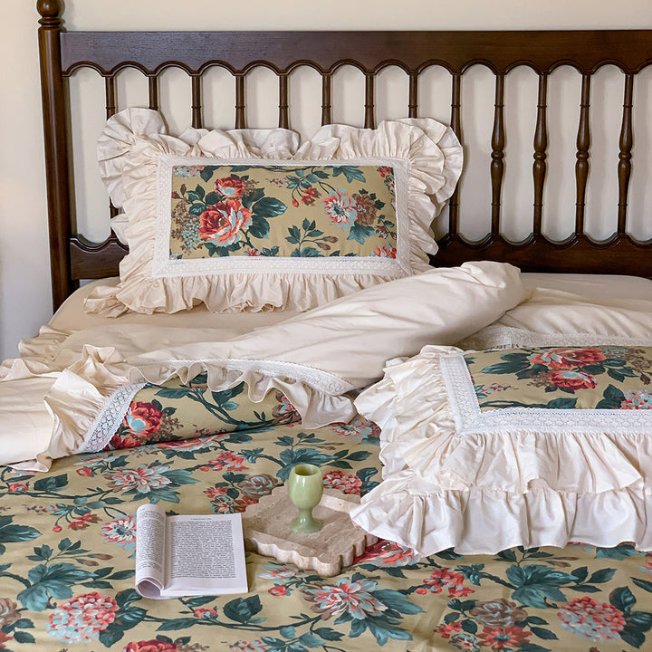 Vintage Rose Lotus Leaf Edge Bedding Set