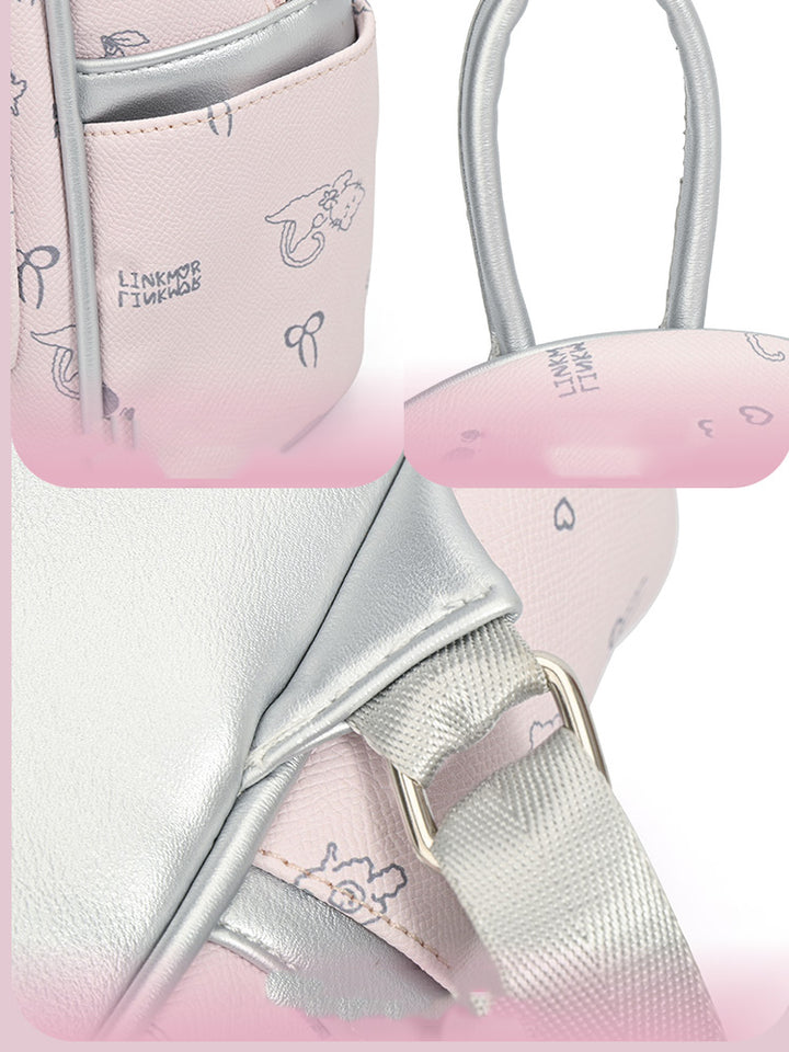 Pink Cute Cat Print Backpack