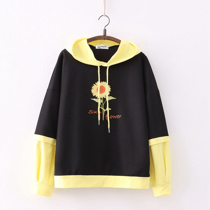Sunflower Letter Print Hooded Hoodie