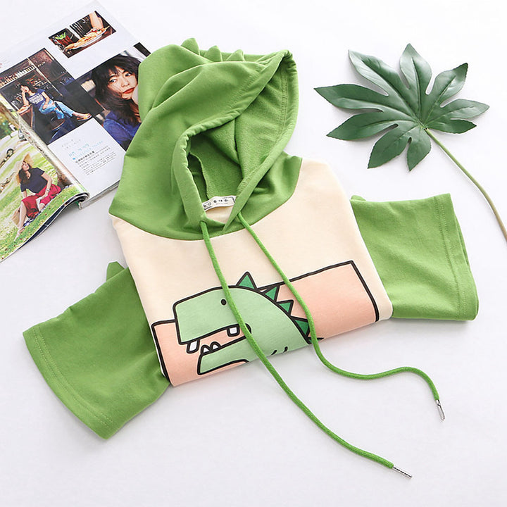 Kawaii Cartoon Dinosaur Hooded T-shirt