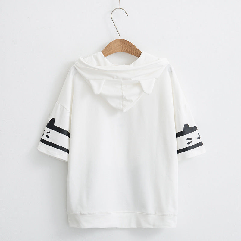 Japanese Kawaii Cat Kitten Print Summer Hoodie