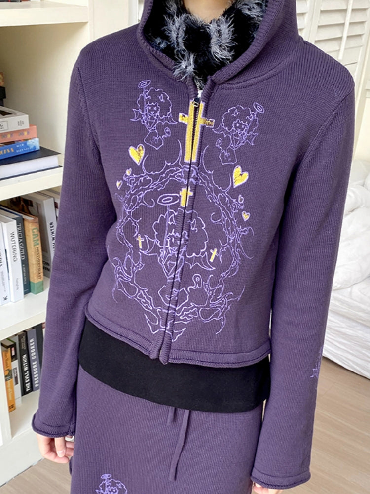 Playful Little Devil Print Knit Cardigan