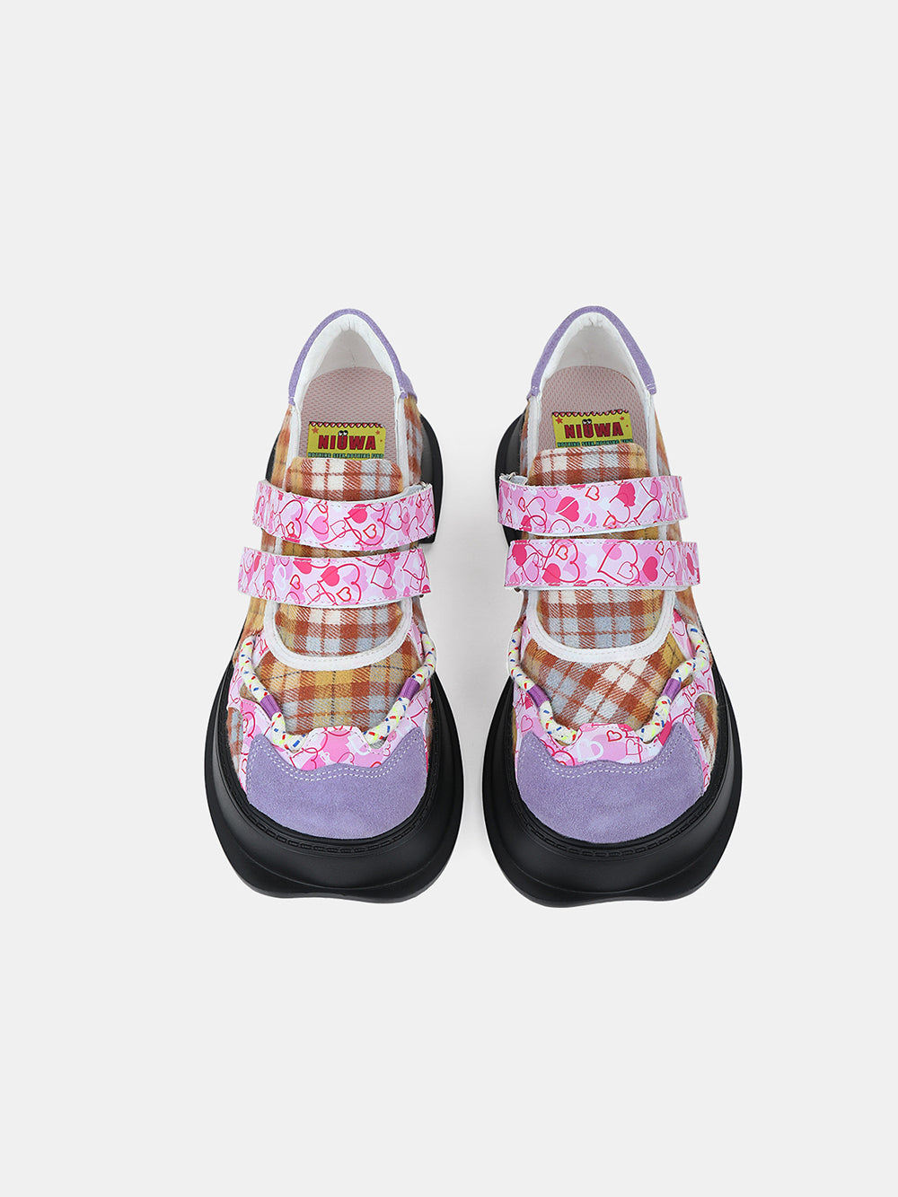 Vintage Heart Checkered Pattern Flats