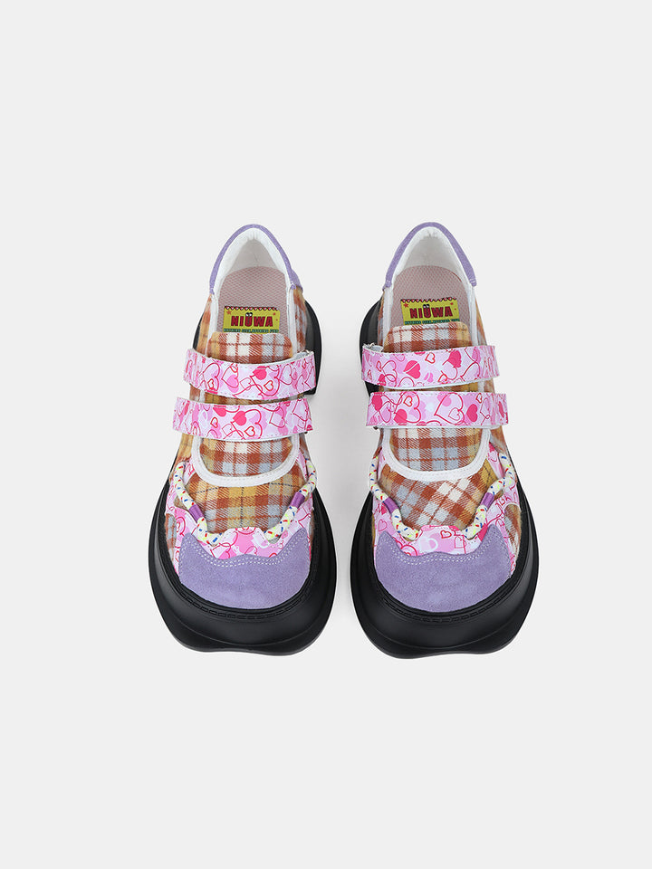 Vintage Heart Checkered Pattern Flats
