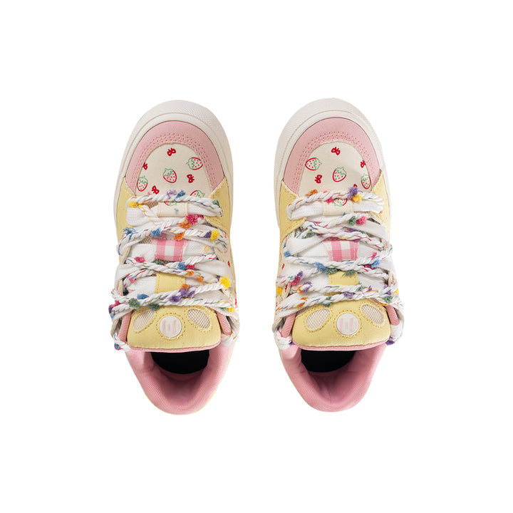 Strawberry Yellow and Pink Color-Block Puffer Shoes