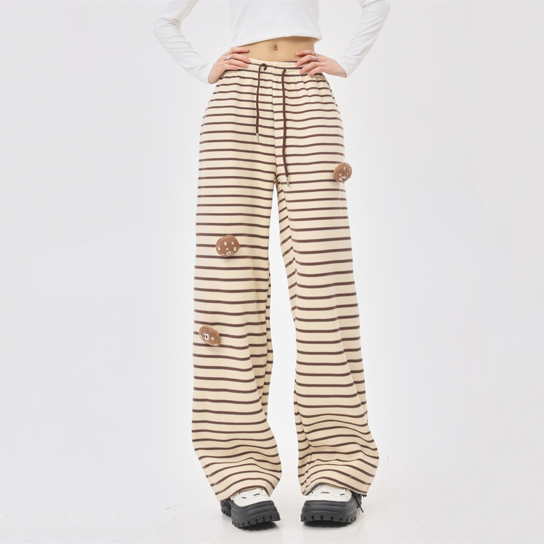 Striped Inner Fleece Casual Straight Pants